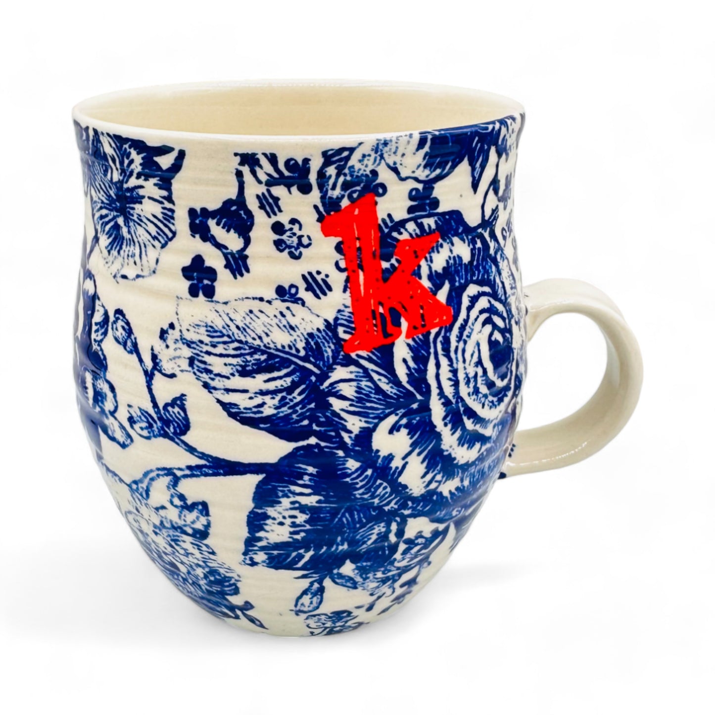 Sophisticated Anthropologie Monogram K Coffee Cup Mug with Blue Chinois Design