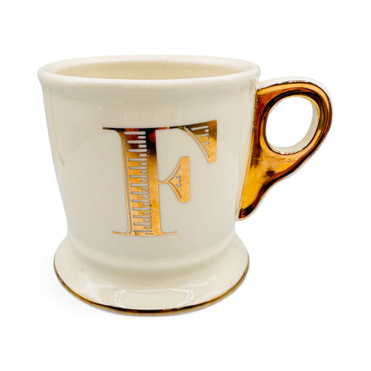 Anthropologie Mug - Monogrammed Gold Letter F Coffee Mug - Shaving Mug