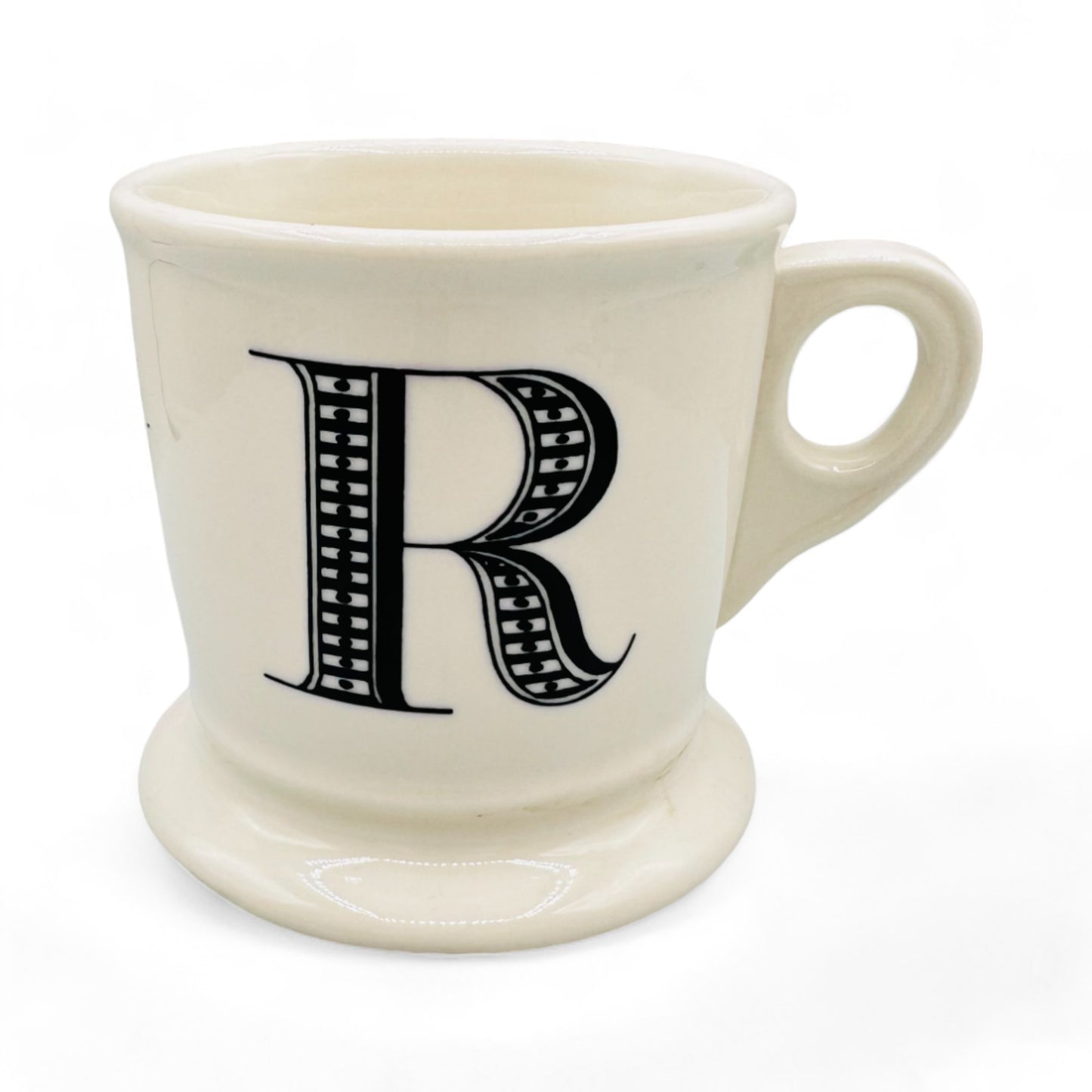 Anthropologie Monogram R Shaving Mug in White Mug with Black Text