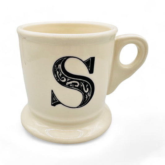 Anthropologie Monogram S Shaving Mug in White Mug with Black Text