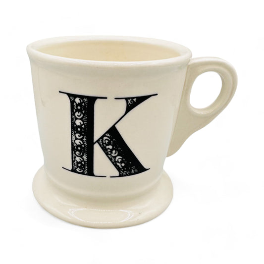 Anthropologie Monogram K Shaving Mug in White Mug with Black Text