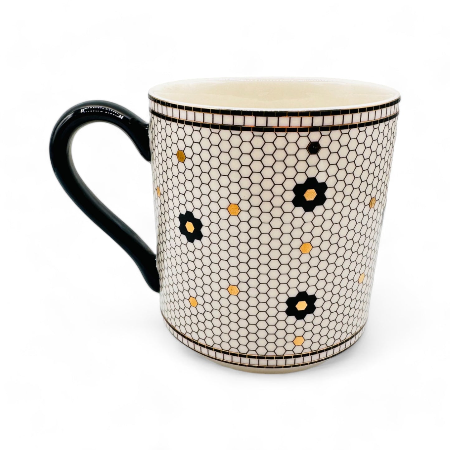 Anthropologie Elegant Monogram Initial C Coffee Mug - Stylish Black & White Bistro Tile Design