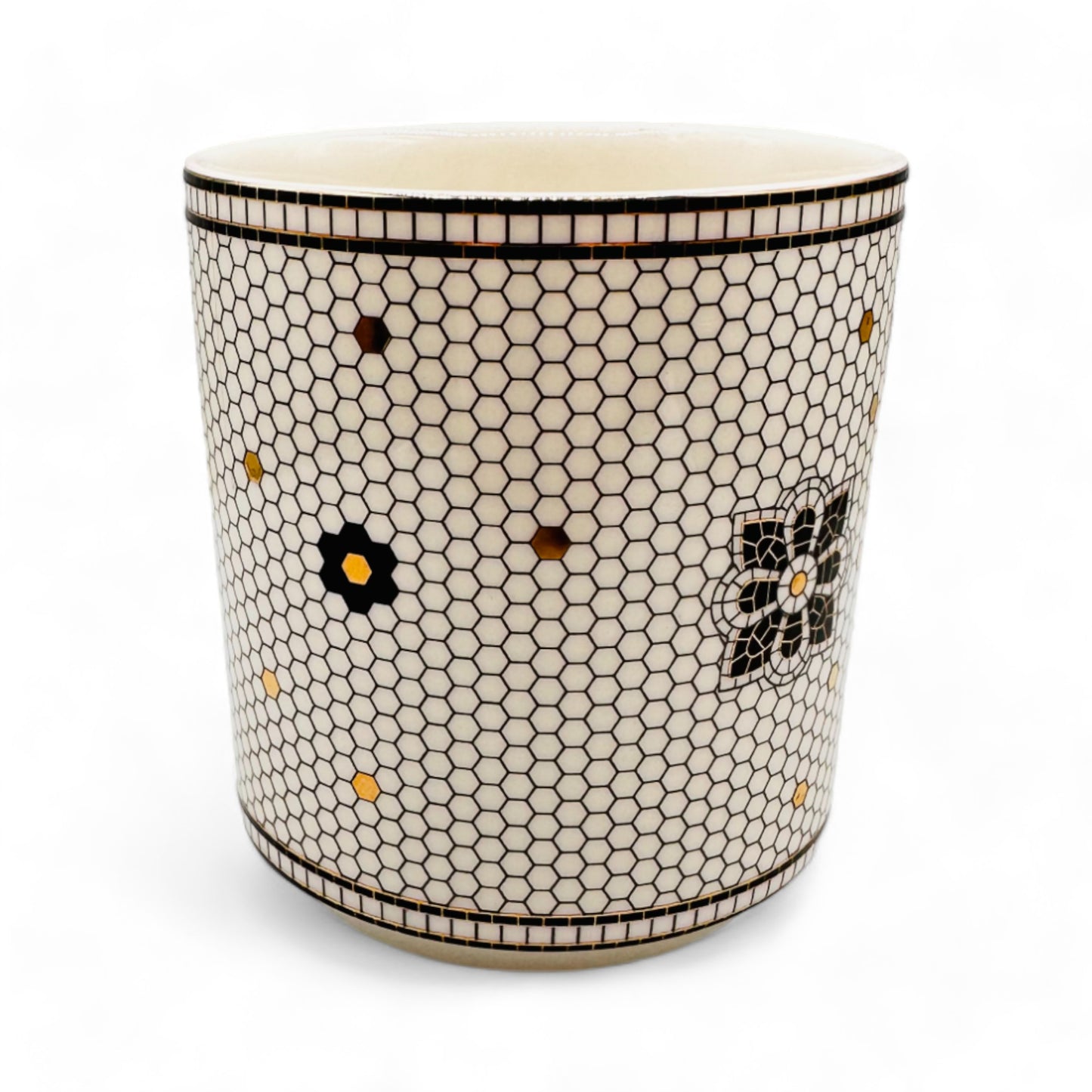 Anthropologie Elegant Monogram Initial C Coffee Mug - Stylish Black & White Bistro Tile Design