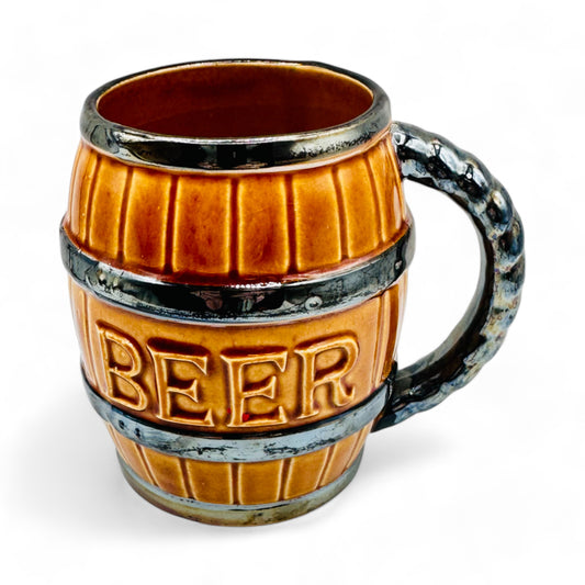 Vintage Rustic Beer Barrel-Inspired Beer Mug with Rounded Design