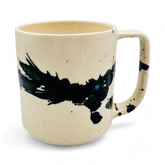 JAW Creative Splatter Ink Blot Coffee Mug in Beige and Black Ink Work