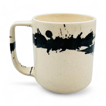 JAW Creative Splatter Ink Blot Coffee Mug in Beige and Black Ink Work