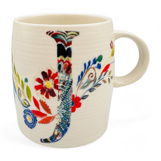 Anthropologie Monogrammed Initial J Floral Mug by Starla M.