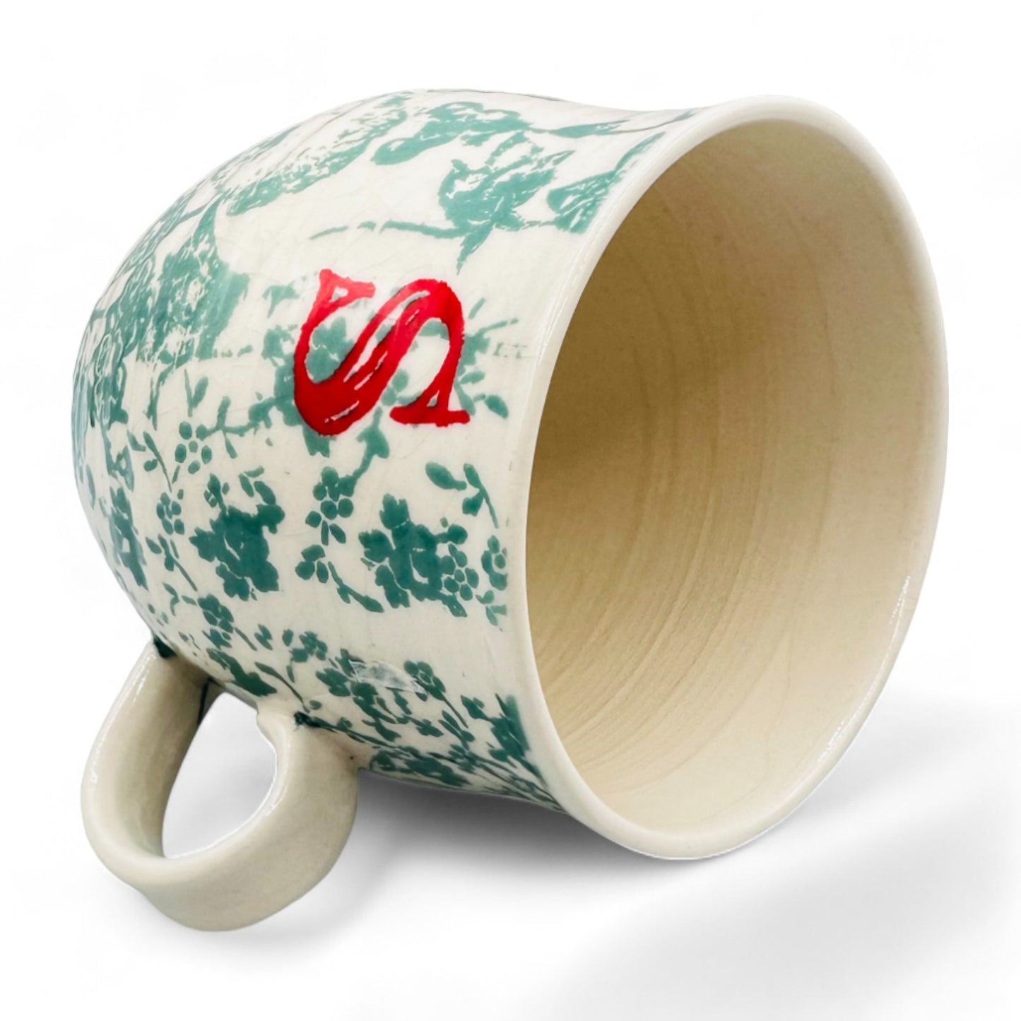 Sophisticated Anthropologie Monogram S Coffee Cup Mug with Green Chinois Design