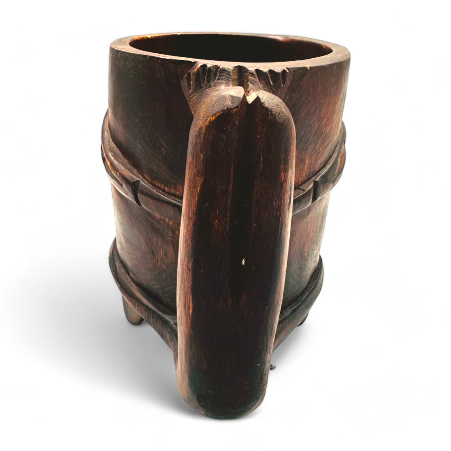 Artisan Vintage Hand-Carved Dark wood Mug Featuring a Woman's Face