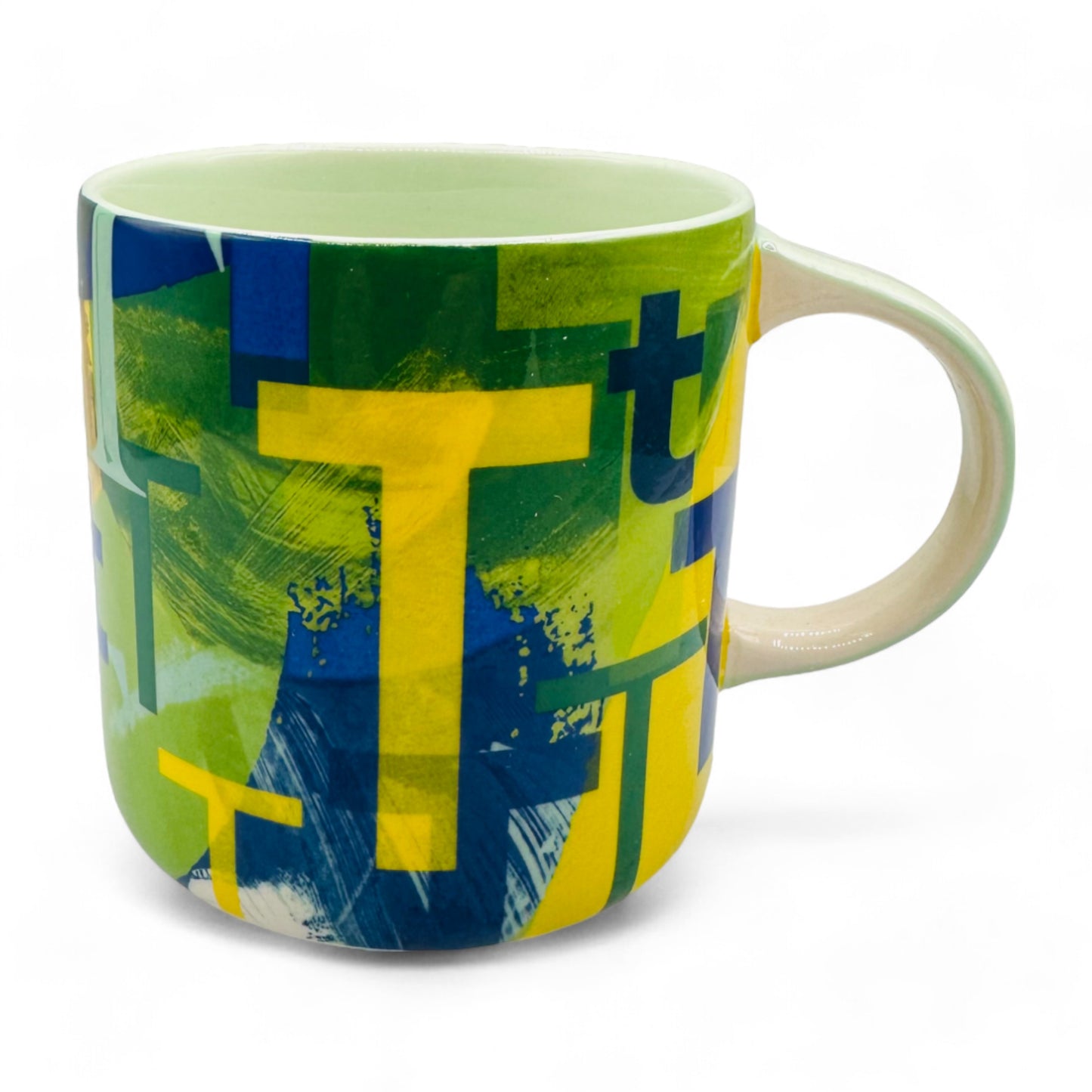 Anthropologie Letter Initial "T" Monogram Mug - Green Blue Yellow