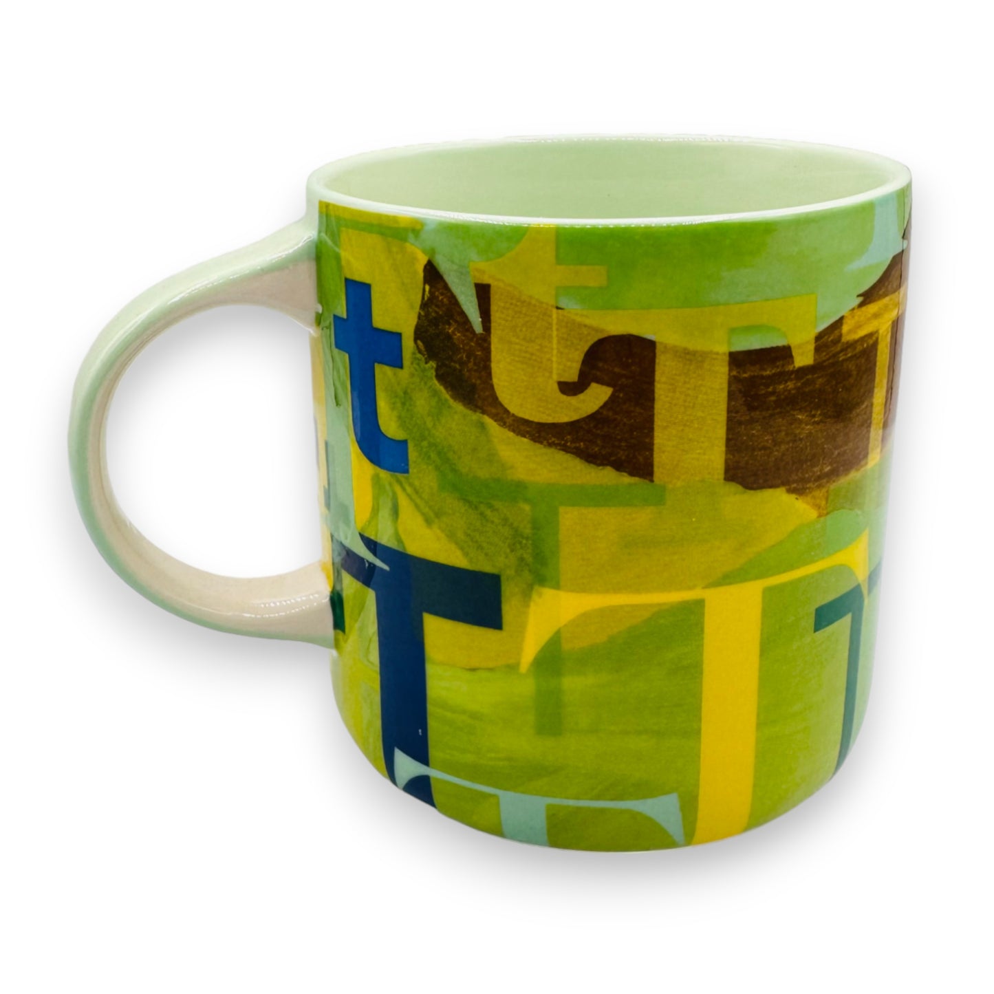 Anthropologie Letter Initial "T" Monogram Mug - Green Blue Yellow