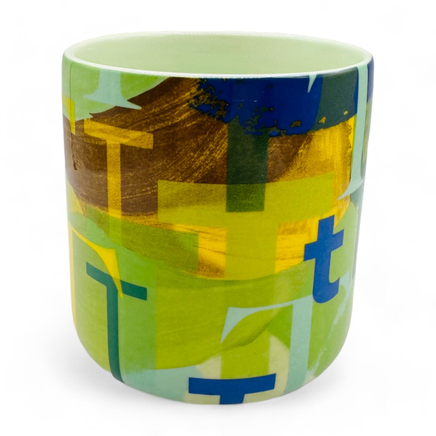 Anthropologie Letter Initial "T" Monogram Mug - Green Blue Yellow