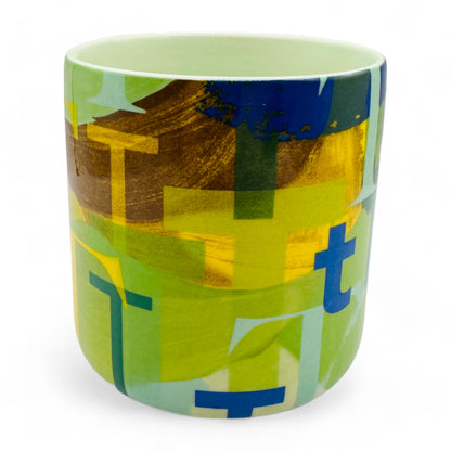 Anthropologie Letter Initial "T" Monogram Mug - Green Blue Yellow