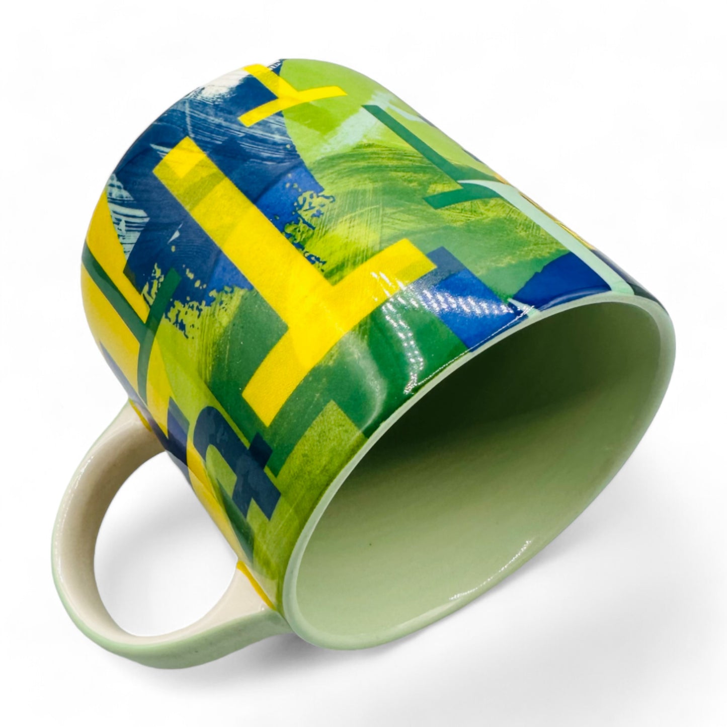 Anthropologie Letter Initial "T" Monogram Mug - Green Blue Yellow