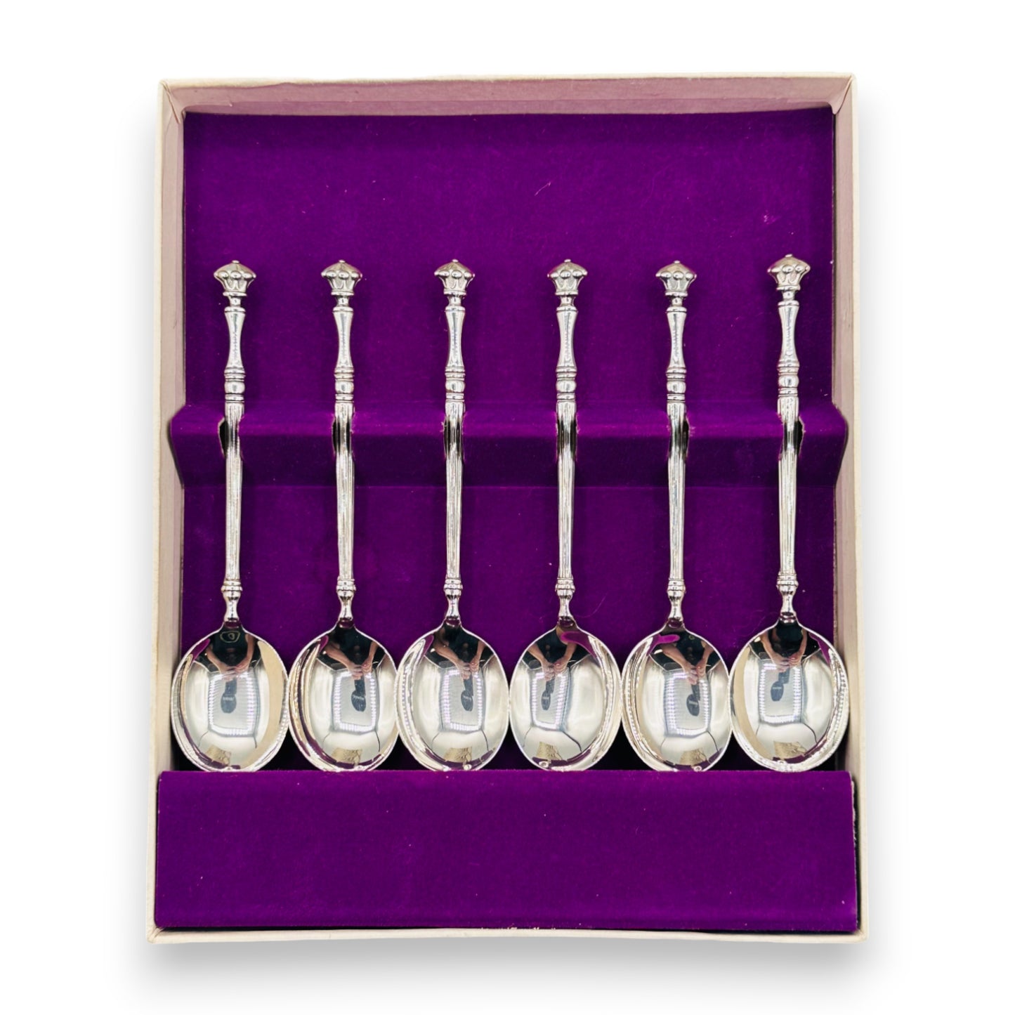 Crown Insignia Silver Plated Teaspoon Set in Elegant Snakeskin Style Box