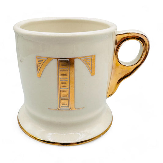 Anthropologie Mug - Monogrammed Gold Letter T Coffee Mug - Shaving Mug