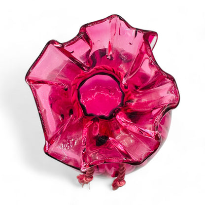 Rare Ribbed Cranberry Glass Sack Vase 8" Pilgrim