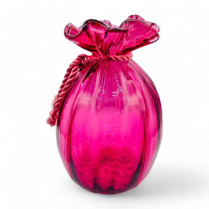 Rare Ribbed Cranberry Glass Sack Vase 8" Pilgrim