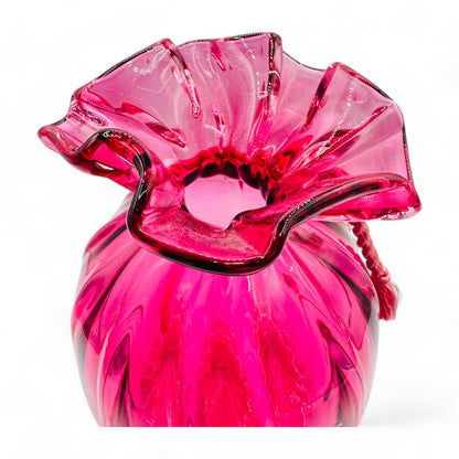 Rare Ribbed Cranberry Glass Sack Vase 8" Pilgrim