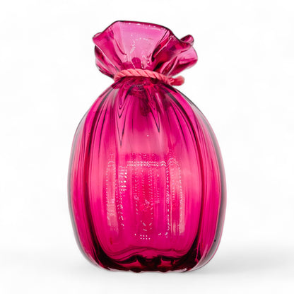 Rare Ribbed Cranberry Glass Sack Vase 8" Pilgrim