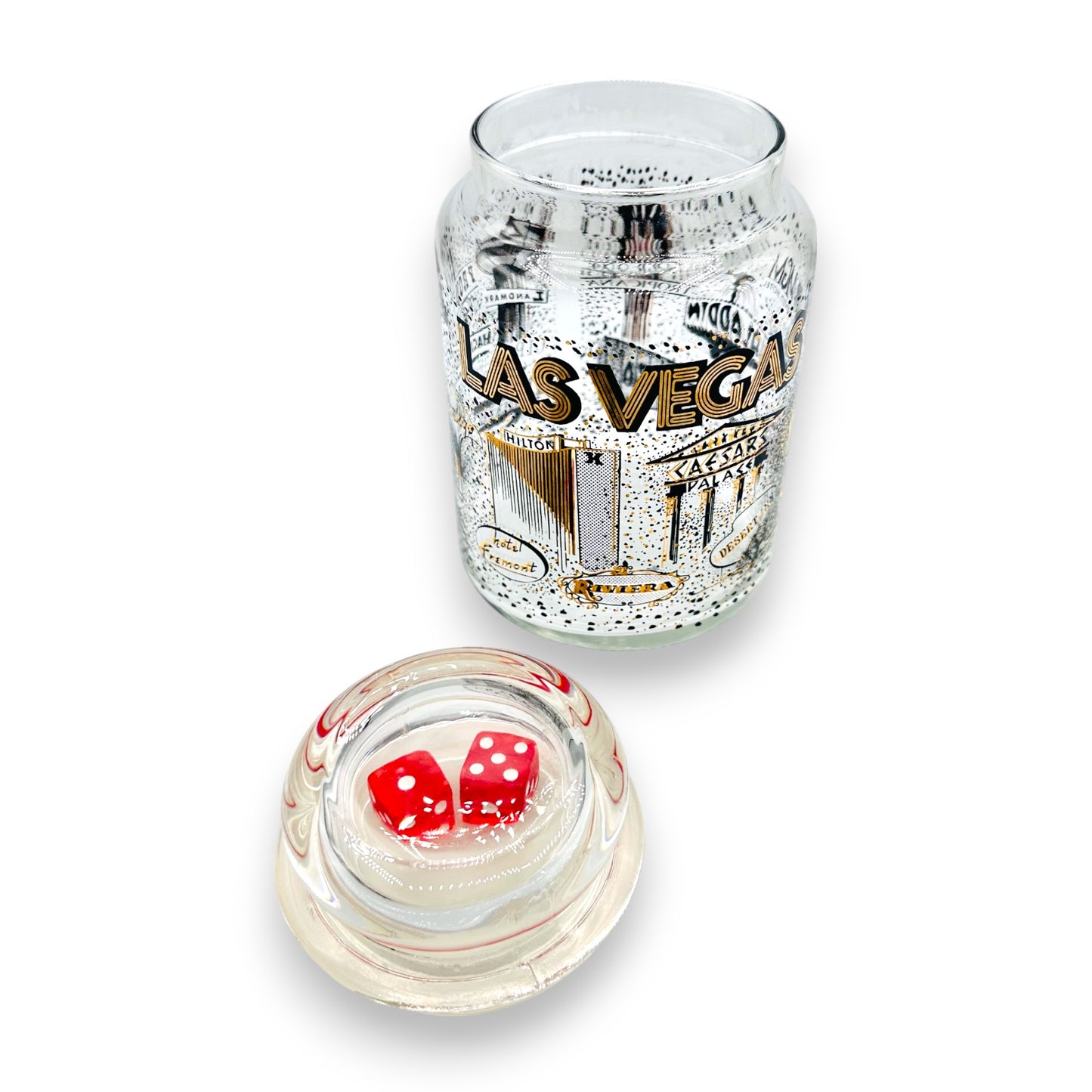 Retro Las Vegas Sealed Glass Storage Jar with Dice Lid