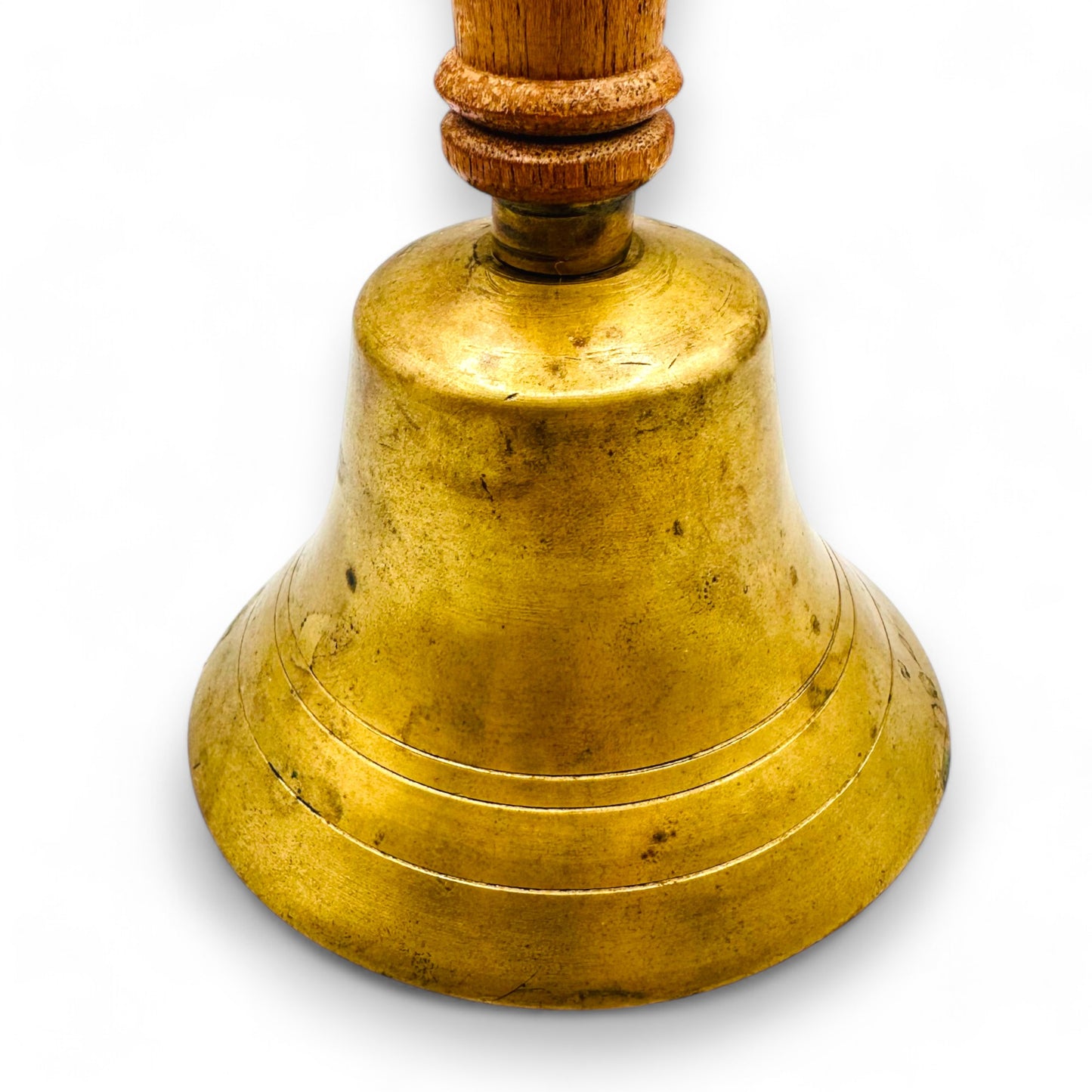 Antique Brass School Bell with Wooden Handle