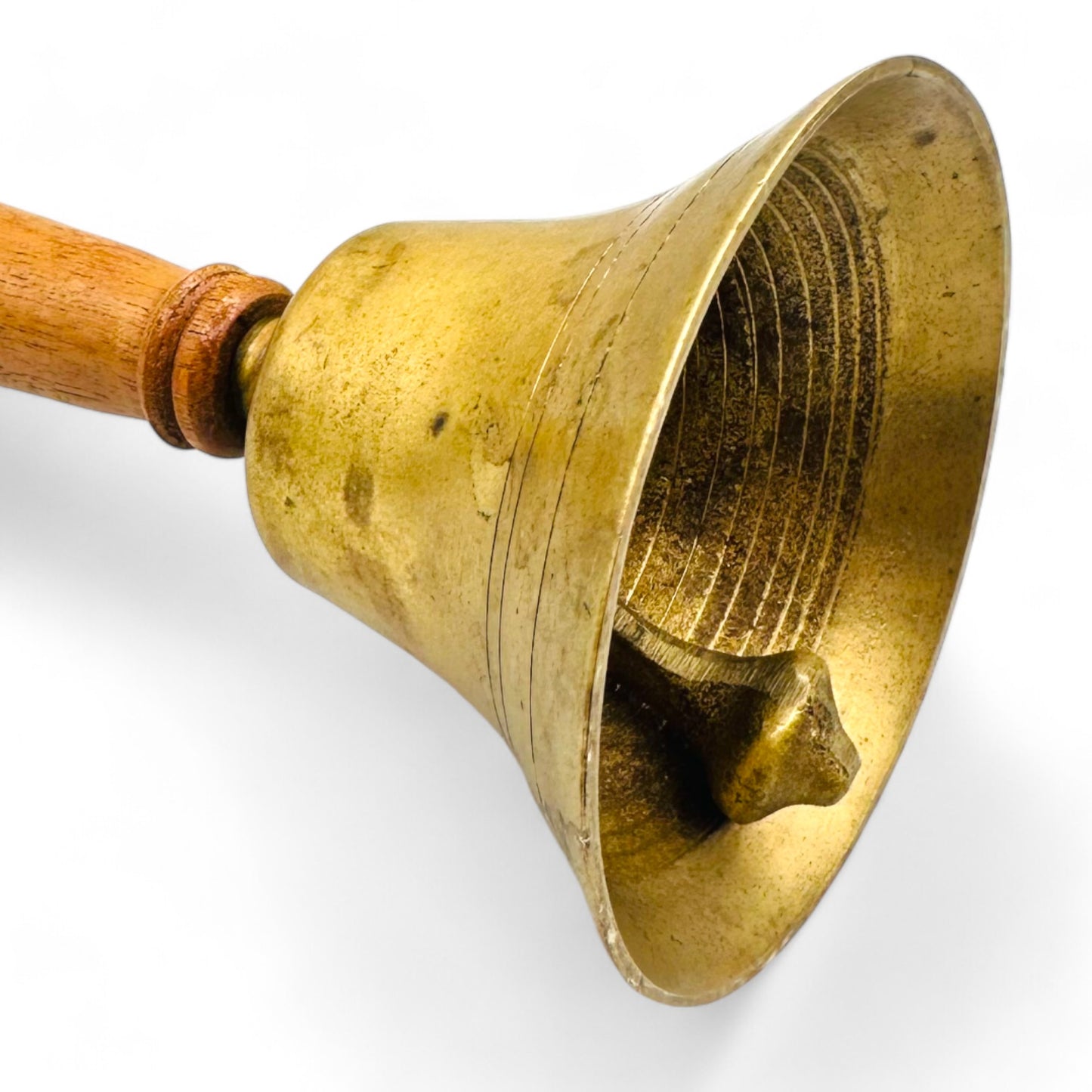 Antique Brass School Bell with Wooden Handle