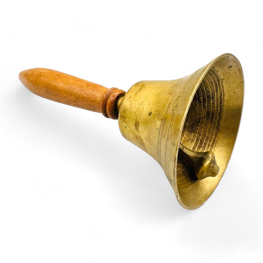 Antique Brass School Bell with Wooden Handle