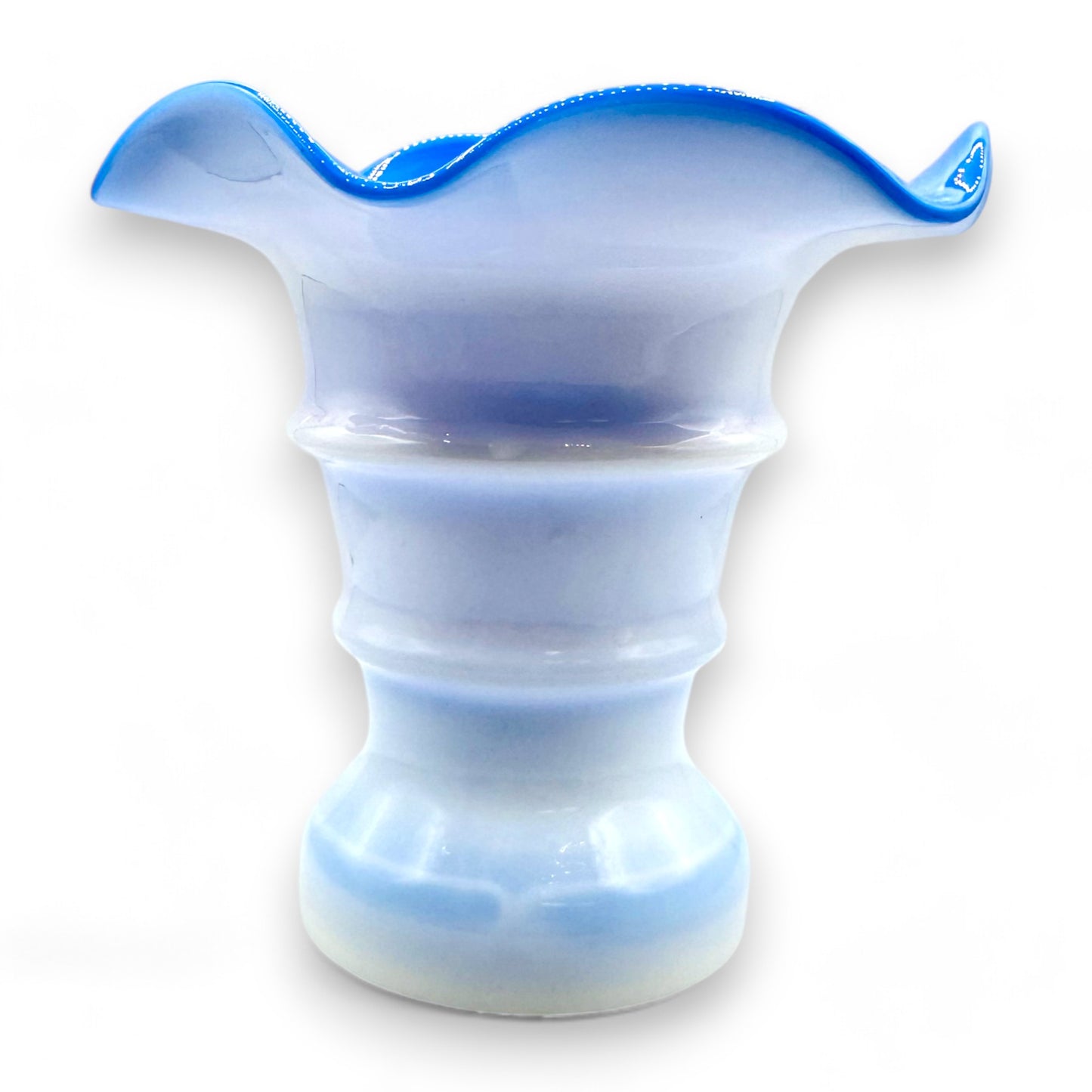 Handcrafted White and Blue Ruffled Glass Vase by AltaGlass