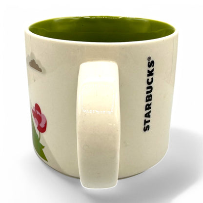 Starbucks Portland “you are here collection” mug featuring mountain motifs and vibrant colors from 2013.