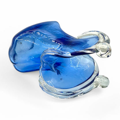 Handmade, blue glass purse, art glass showcases unique craftsmanship in a stunning, artistic design. Perfect for decor!