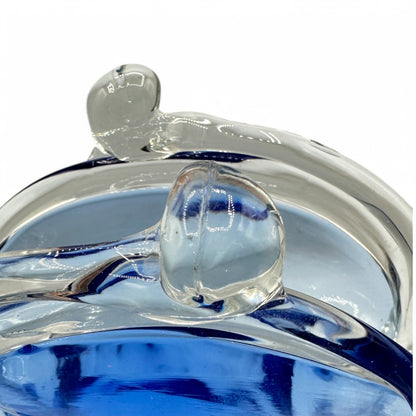 Unique, handmade, blue glass purse, art glass design, 6 inches tall, perfect for any art glass collection.