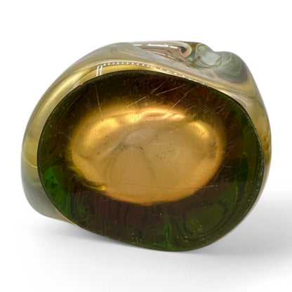 Vintage 1960s Czech Bohemian Art Glass Vase handmade by Jaroslav Beranek Skrdlovice Studio, featuring green and copper hues.