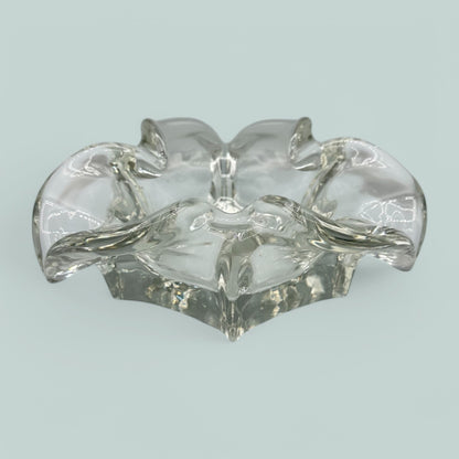 Art Glass Vintage MCM Clear Glass Handmade Ashtray Unique Design