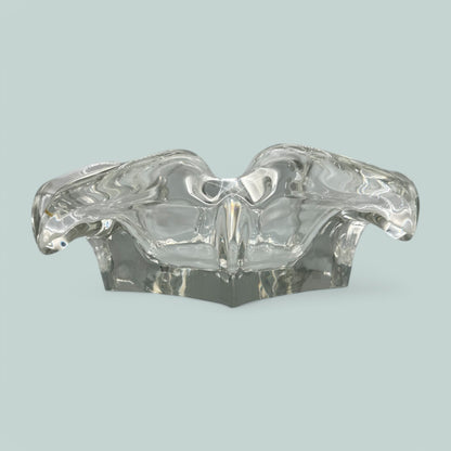 Art Glass Vintage MCM Clear Glass Handmade Ashtray Unique Design