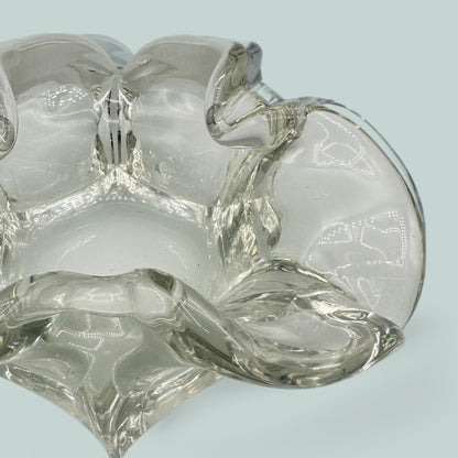 Art Glass Vintage MCM Clear Glass Handmade Ashtray Unique Design