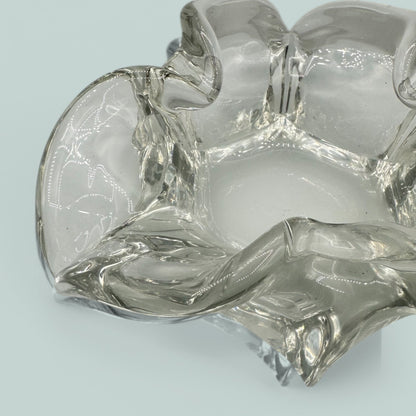 Art Glass Vintage MCM Clear Glass Handmade Ashtray Unique Design