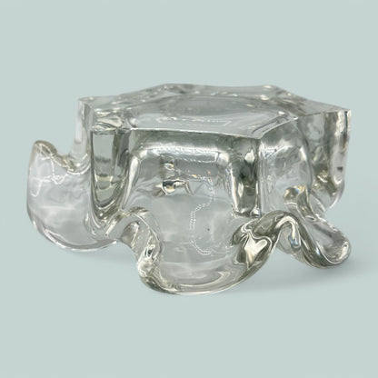 Art Glass Vintage MCM Clear Glass Handmade Ashtray Unique Design