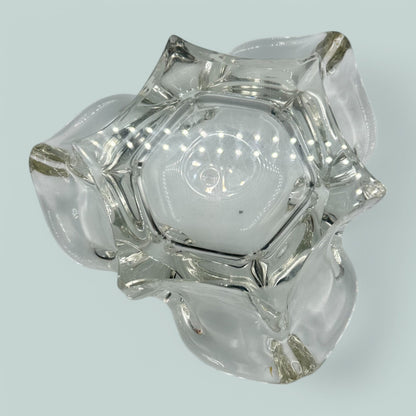 Art Glass Vintage MCM Clear Glass Handmade Ashtray Unique Design
