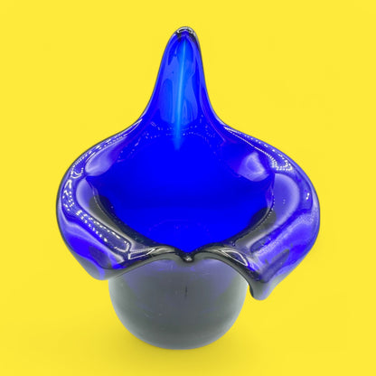 Cobalt Blue Handmade Glass Votive Candle Holder 1970's Polish