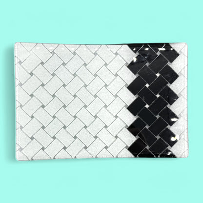 Maori Boy Fused Glass Rectangular Plate With Basket Weave 12" x 8"
