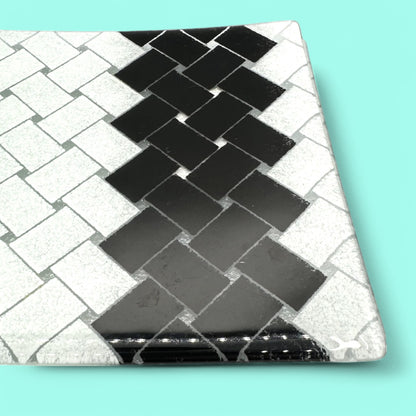 Maori Boy Fused Glass Rectangular Plate With Basket Weave 12" x 8"