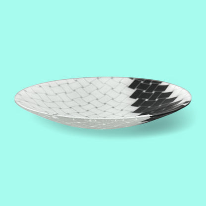 Maori Boy Fused Glass Bowl With Black And White Weave Pattern 13" Diameter