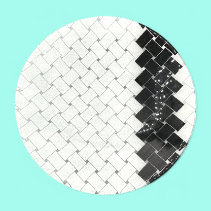 Maori Boy Fused Glass Bowl With Black And White Weave Pattern 13" Diameter