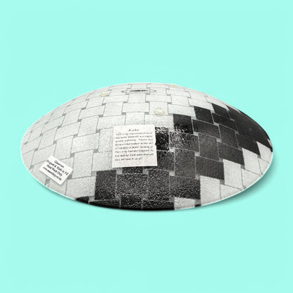 Maori Boy Fused Glass Bowl With Black And White Weave Pattern 13" Diameter