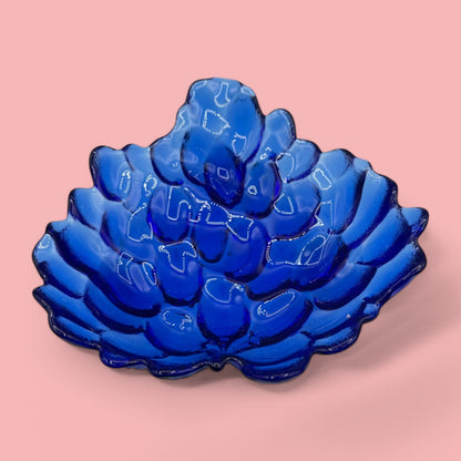 Vintage Cobalt Blue Pressed Glass Grape Bowl MCM  Design 7 Inches