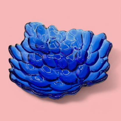 Vintage Cobalt Blue Pressed Glass Grape Bowl MCM  Design 7 Inches