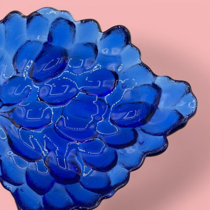 Vintage Cobalt Blue Pressed Glass Grape Bowl MCM  Design 7 Inches