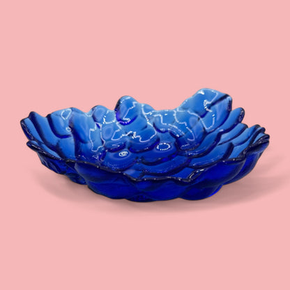 Vintage Cobalt Blue Pressed Glass Grape Bowl MCM  Design 7 Inches