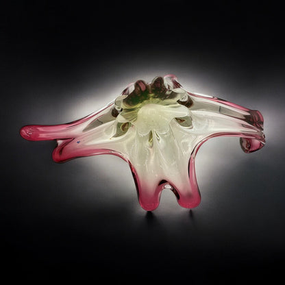 Vintage Murano Glass Sculpture in Cranberry Pink and Green - Italian Design - Art Glass